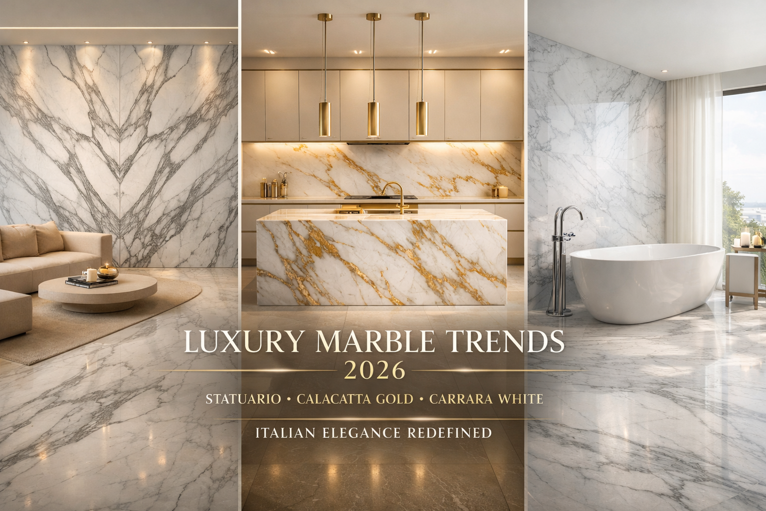 Read more about the article Italian Statuario Marble, Calacatta Gold & Carrara White Marble Trends in Luxury Homes 2026